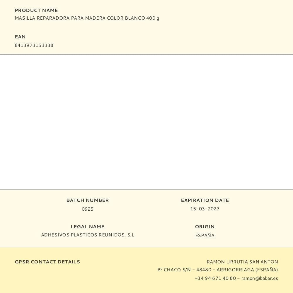 Masilla reparadora para madera color blanco 400 g
