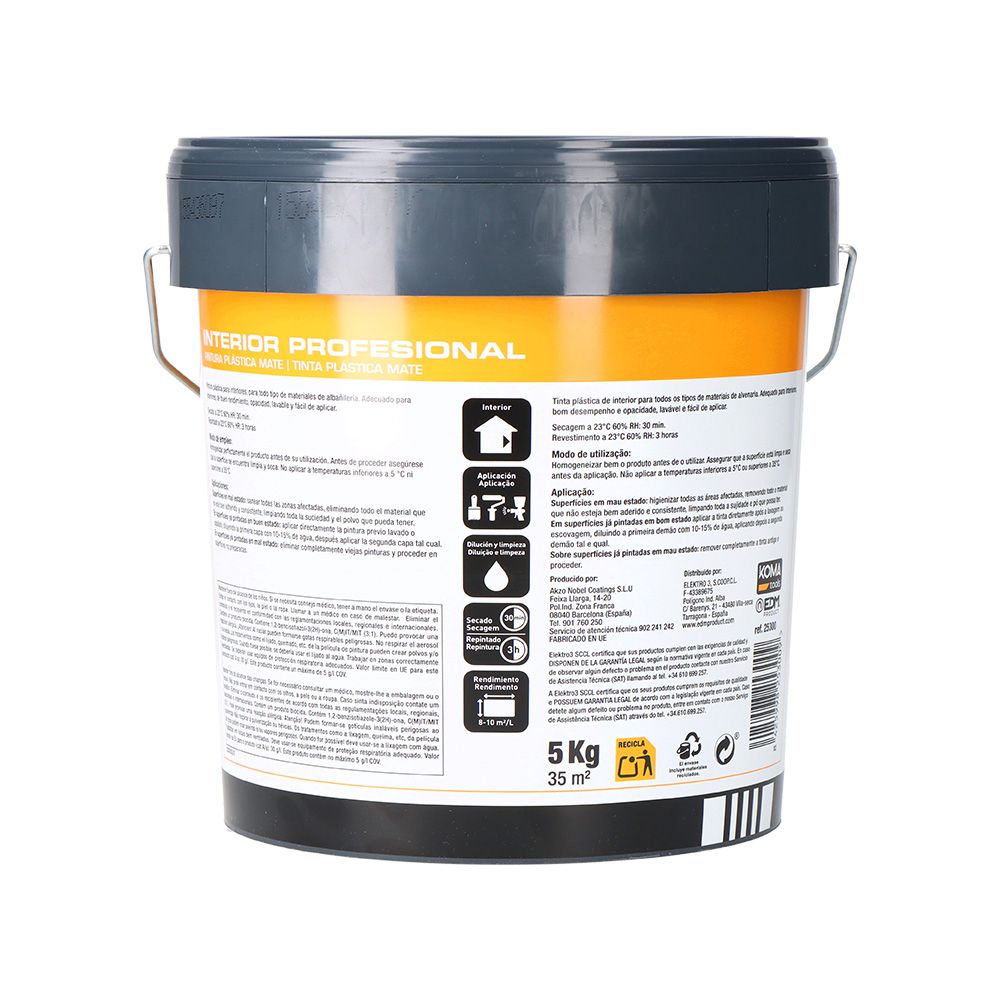 Pintura plástica vinílica interior blanco mate 5 kg