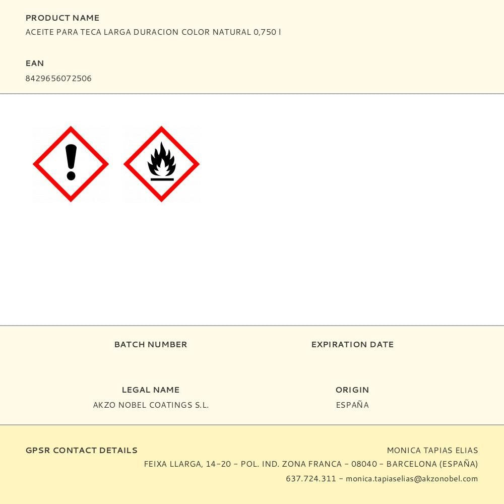 Aceite larga duración para teca color natural 750 ml