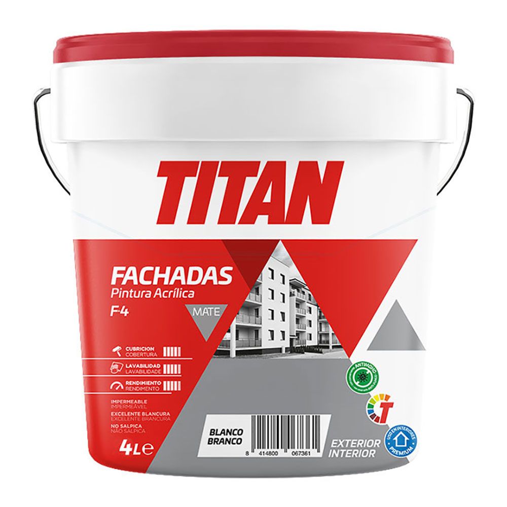 Pintura plástica acrílica estirenada interior/exterior fachadas blanco mate 4 l