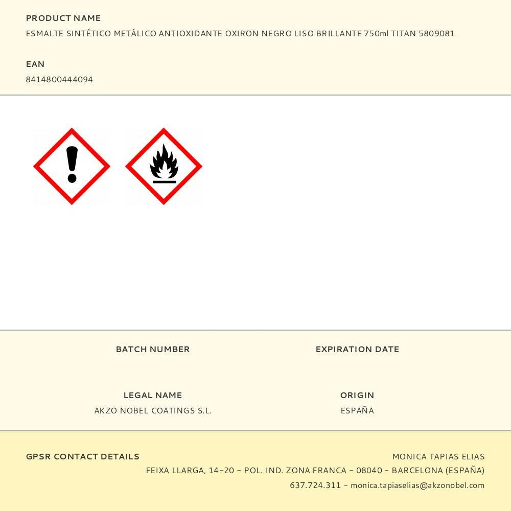 Esmalte sintético metálico antioxidante negro liso brillante 750 ml