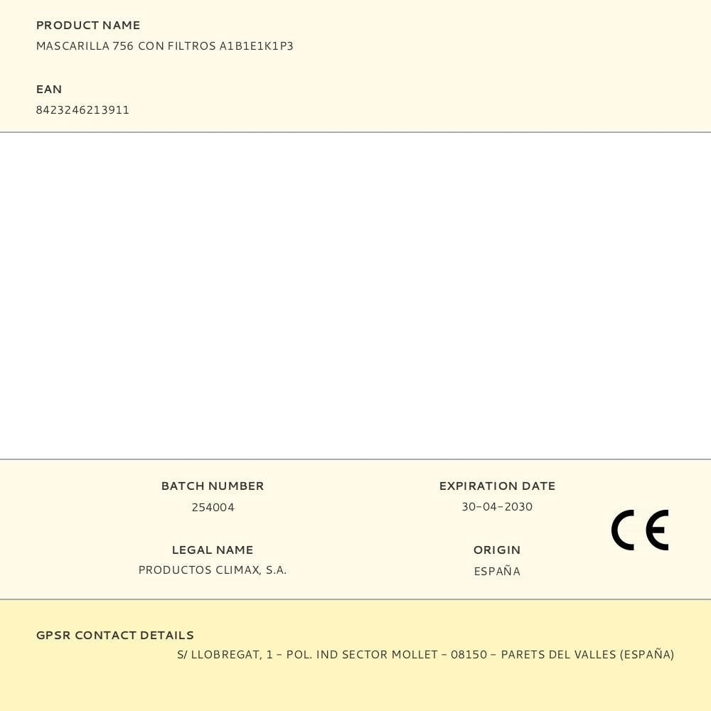 Mascarilla 756 con filtros a1b1e1k1p3