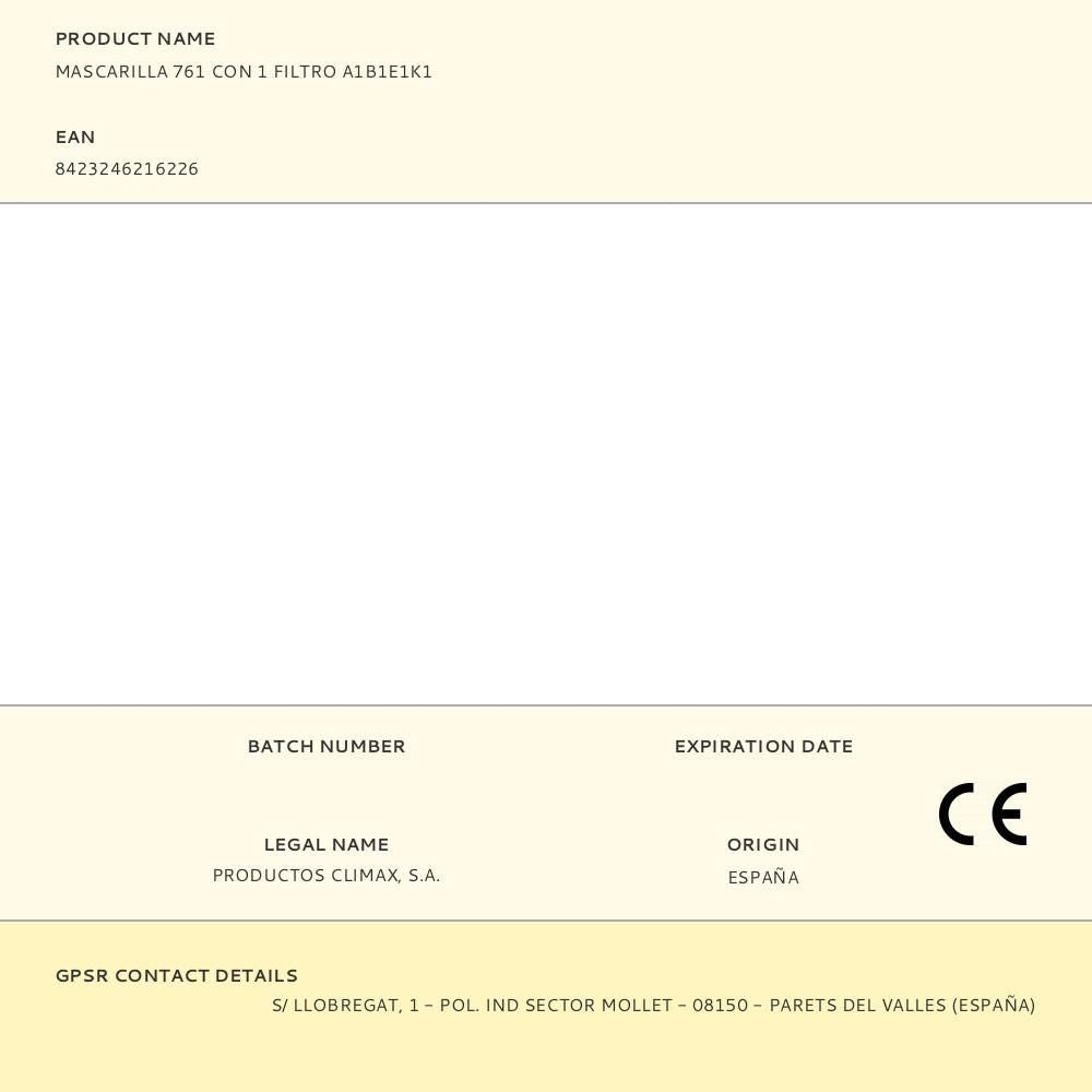 Mascarilla 761 con 1 filtro a1b1e1k1