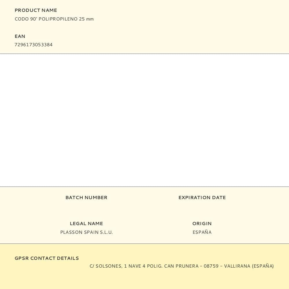 Codo 90° polipropileno 25 mm