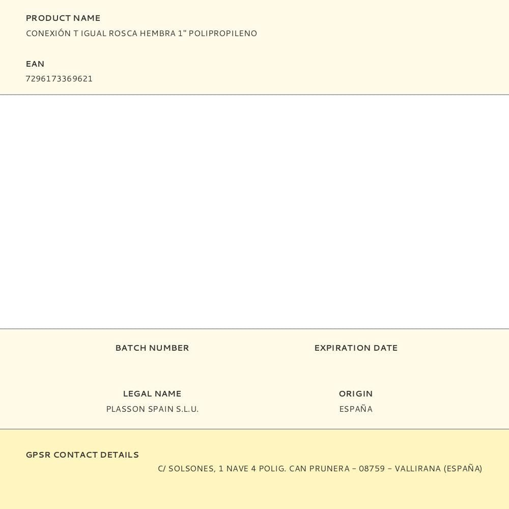 Conexión t igual polipropileno rosca hembra 1 pulg