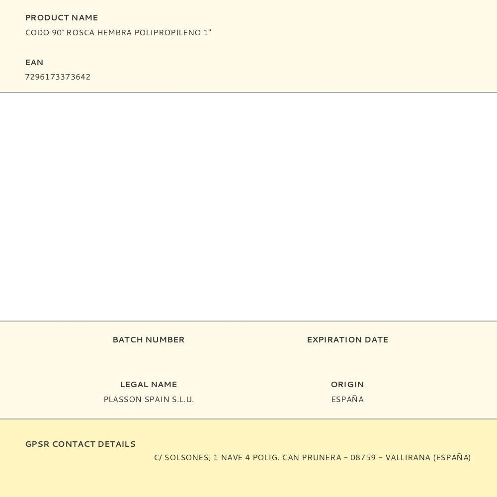 Codo 90° polipropileno rosca hembra 1 pulg