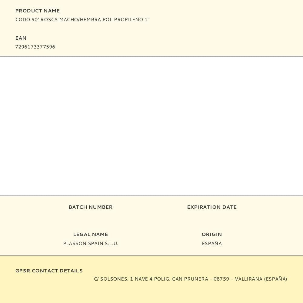 Codo 90° polipropileno rosca macho/hembra 1 pulg