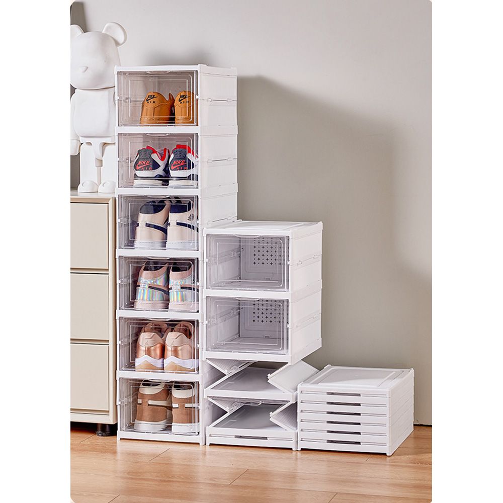 Zapatero plegable, 6 pares, blanco, 25,5 x 34,5 x 105 cm