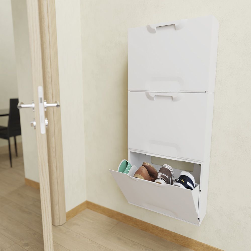 Zapatero apilable de polipropileno blanco 51 x 17,3 x 40,1 cm