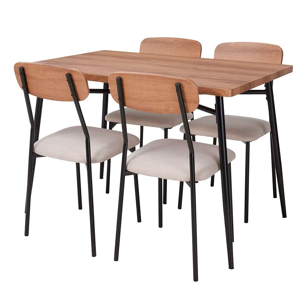 Conjunto mesa y 4 sillas, mdf y acero, 110 x 70 x 76 cm