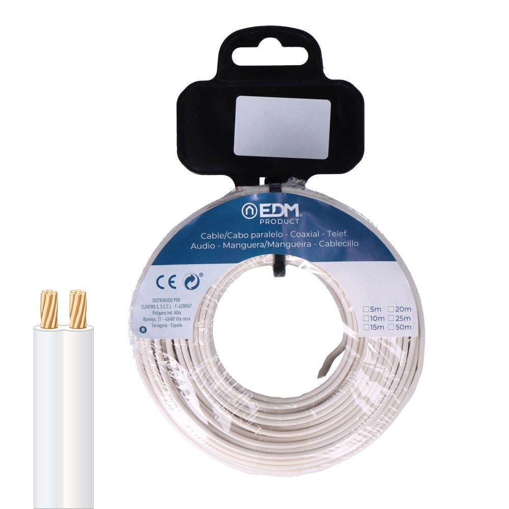 Carrete cable paralelo 2x1mm blanco 15m (audio)