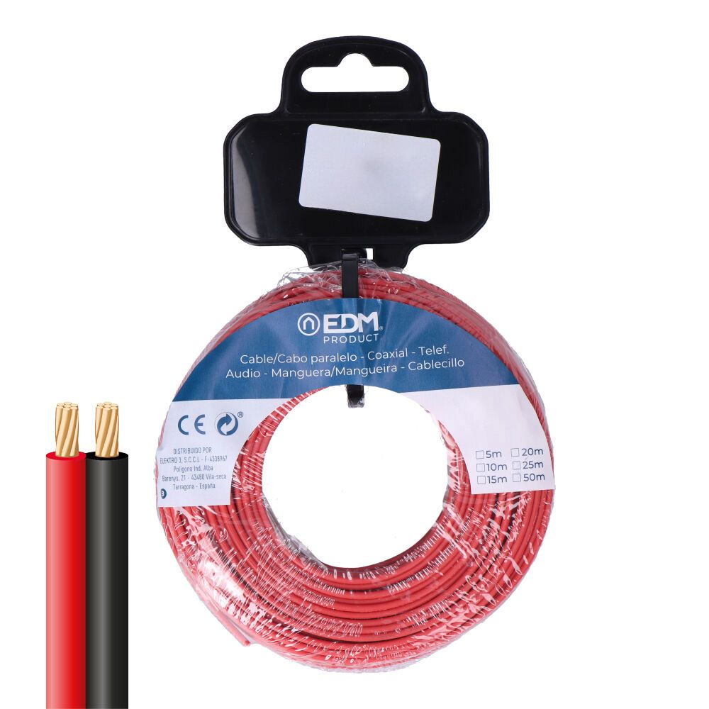 Carrete cable paralelo 2x0,75mm rojo/negro 10m (audio)