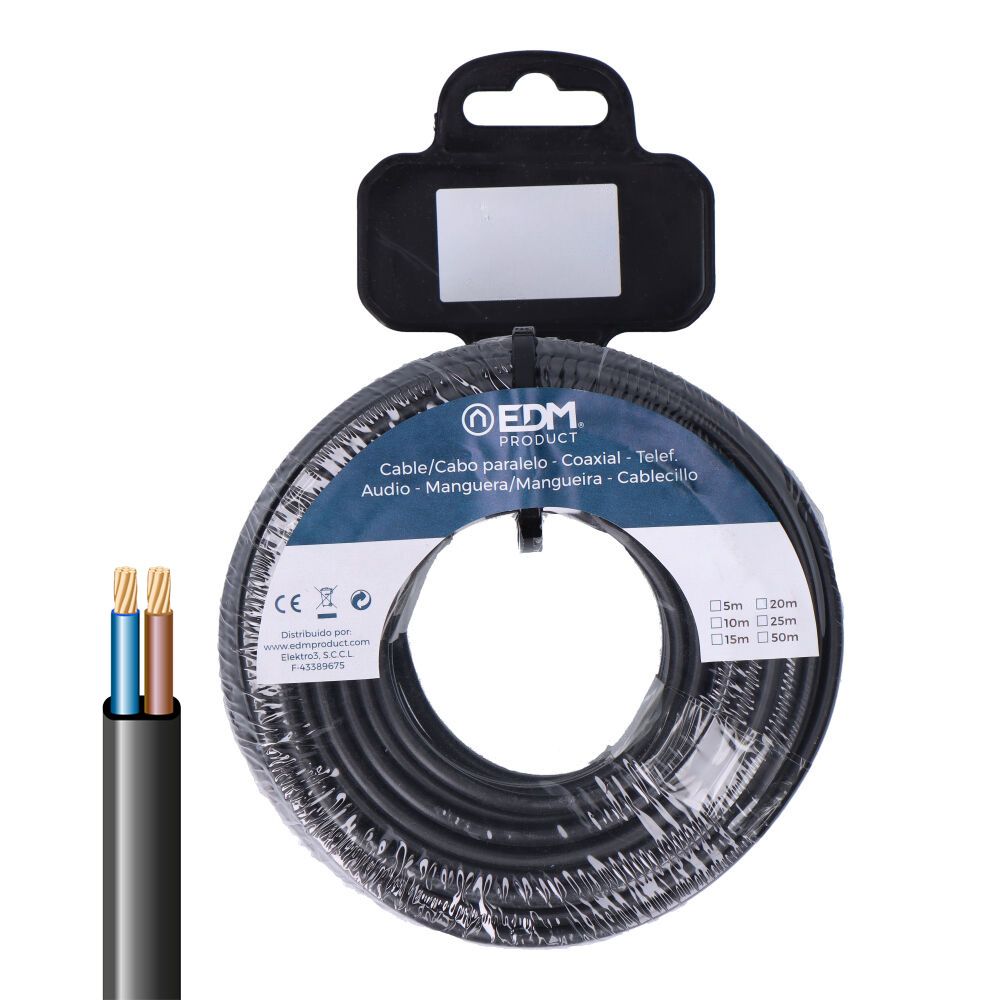 Carrete manguera plana 2 x 1,50 mm² negra, 15 m