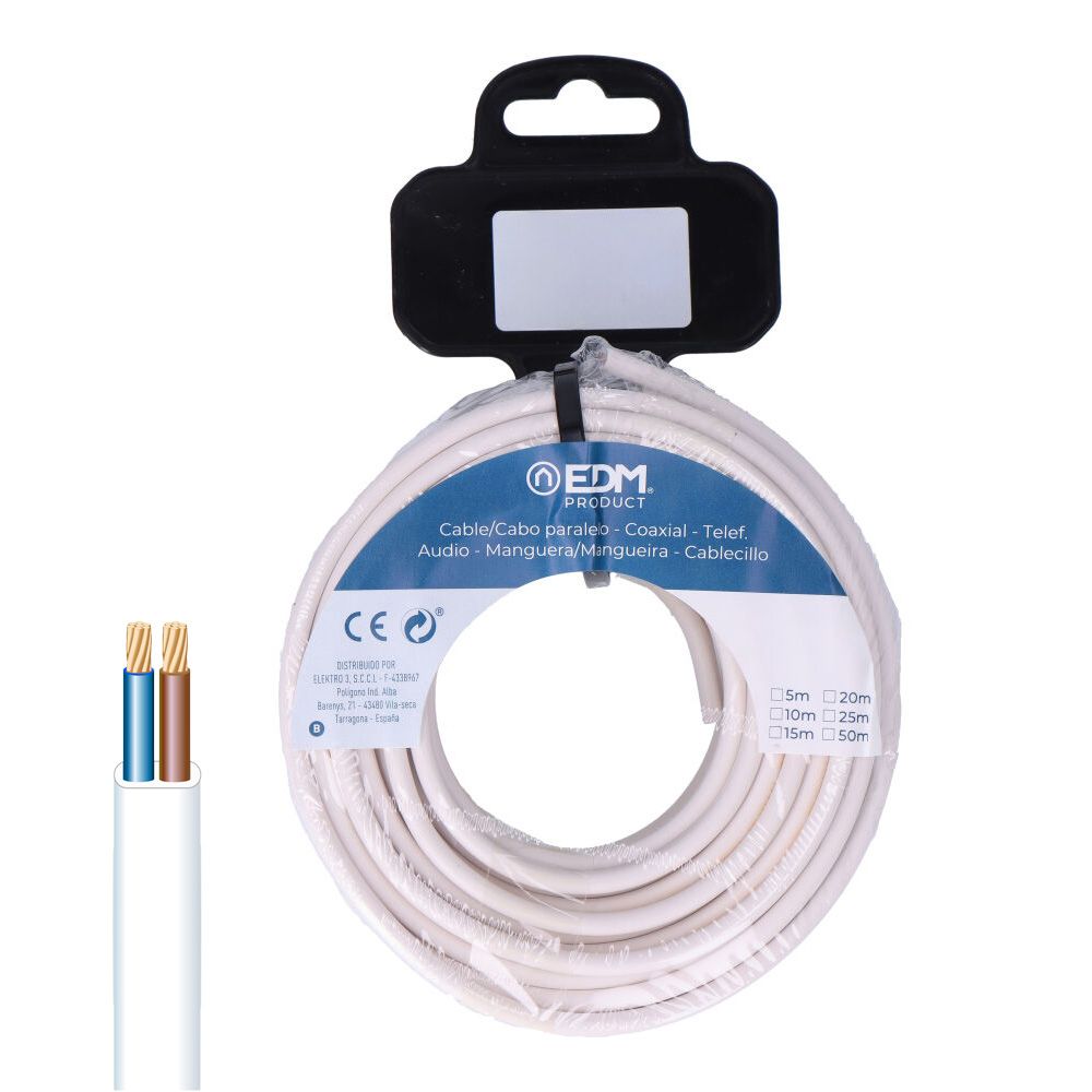 Carrete manguera plana 2 x 1,50 mm² blanca, 5 m