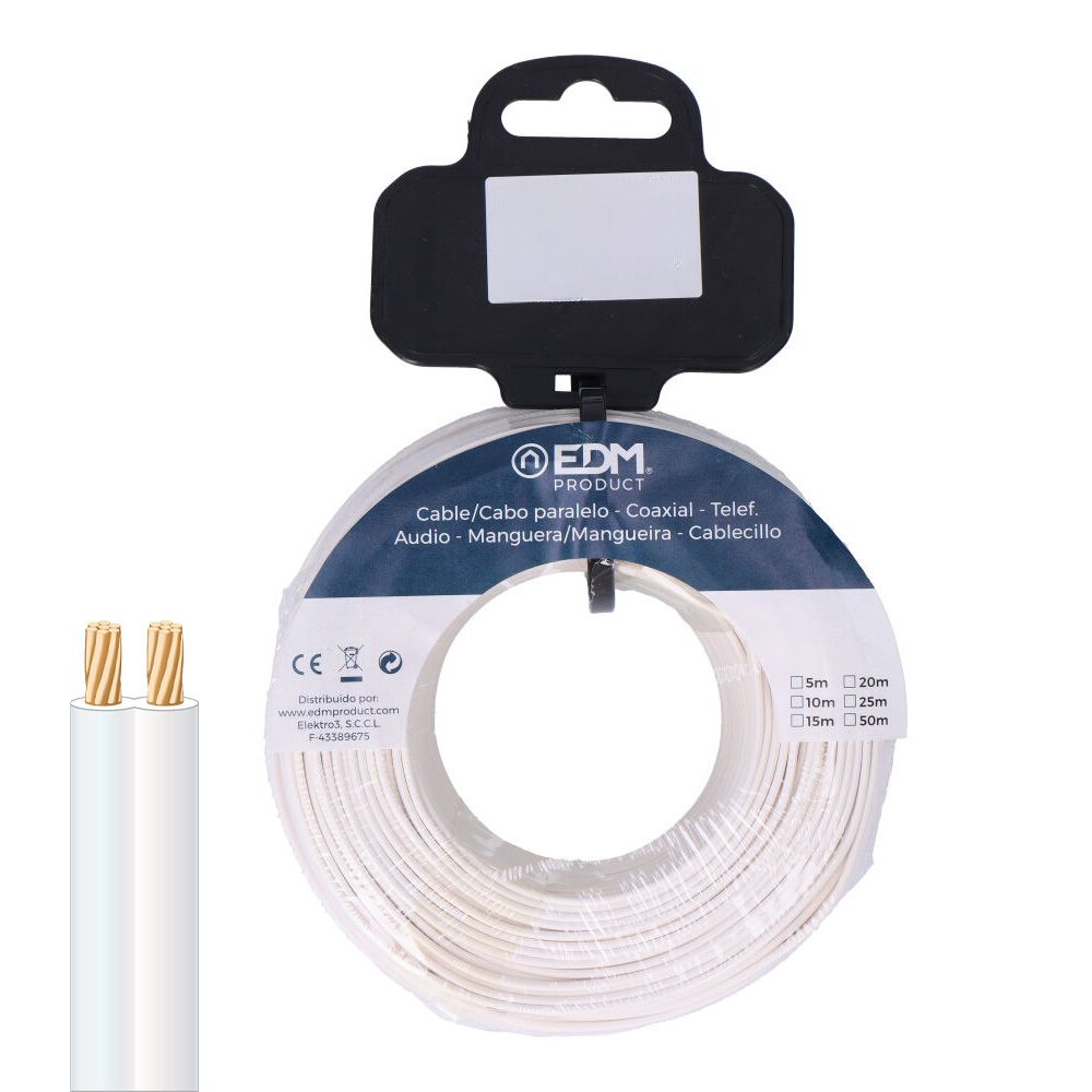 Carrete cable paralelo telefono blanco 2 vias 15 m