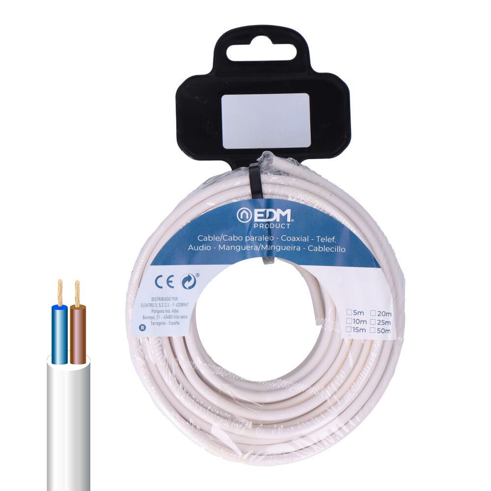 Carrete manguera tubular h05vv-f 2 x 1,00 mm² blanca, 25 m