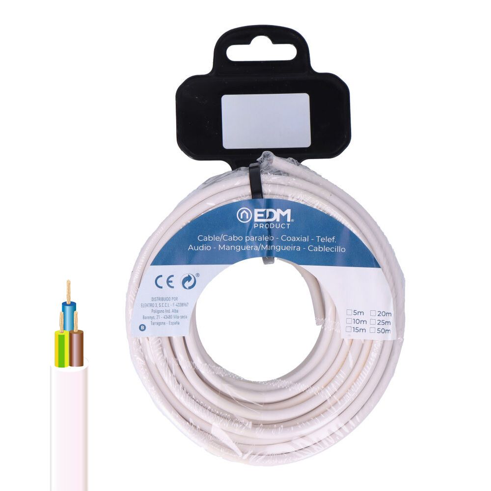 Carrete manguera tubular h05vv-f 3 g 1,00 mm² blanca, 10 m