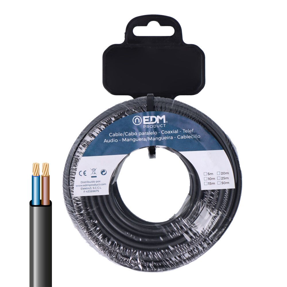 Carrete manguera plana h03vv-f 2 x 0,75 mm² negra, 15 m