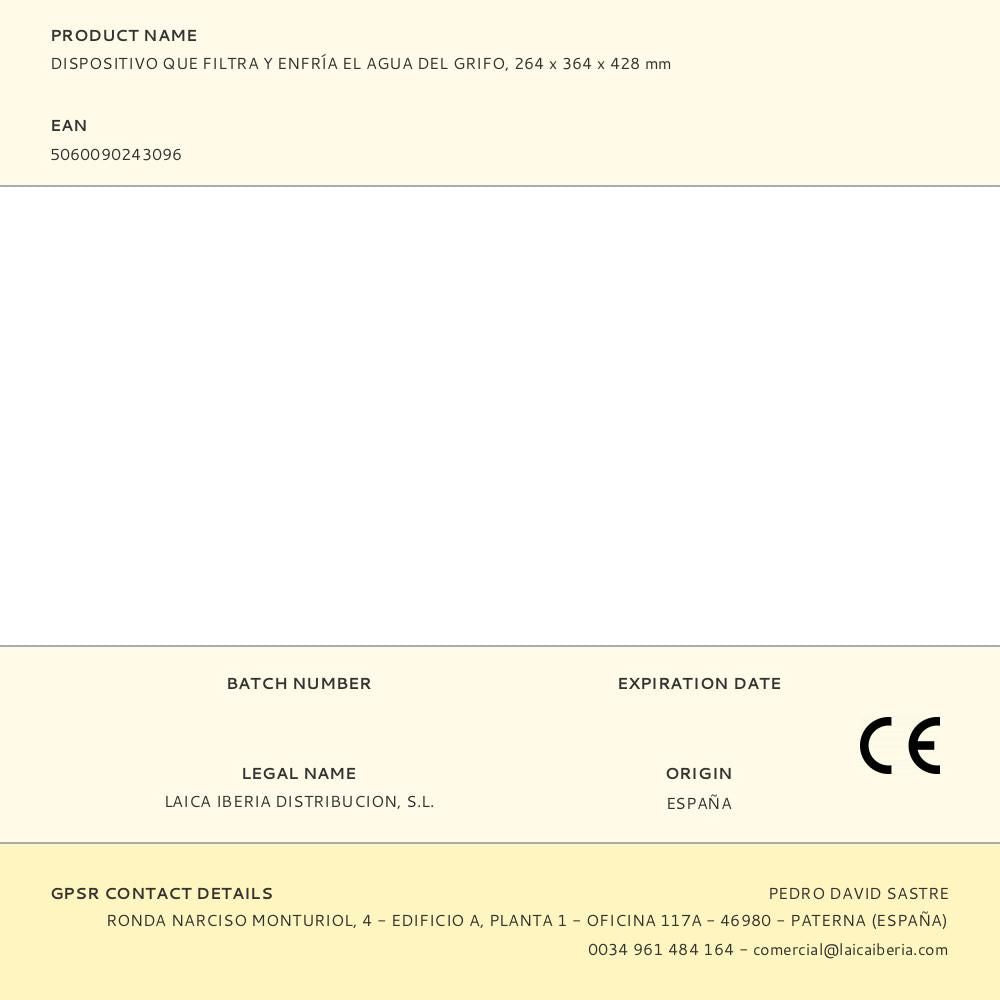 Dispositivo que filtra y enfría el agua del grifo, 264 x 364 x 428 mm