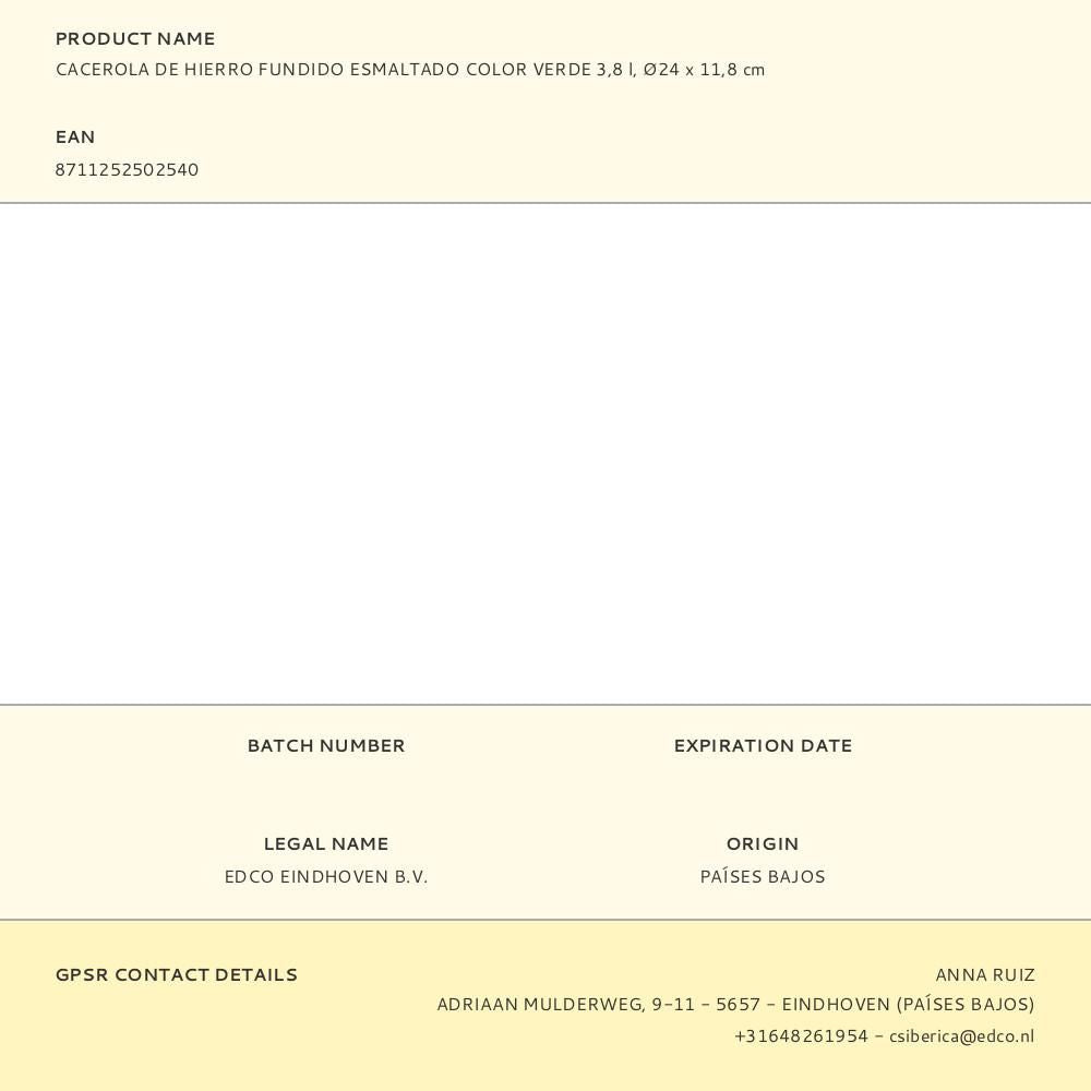 Cacerola de hierro fundido esmaltado color verde 3,8 l, ø24 x 11,8 cm