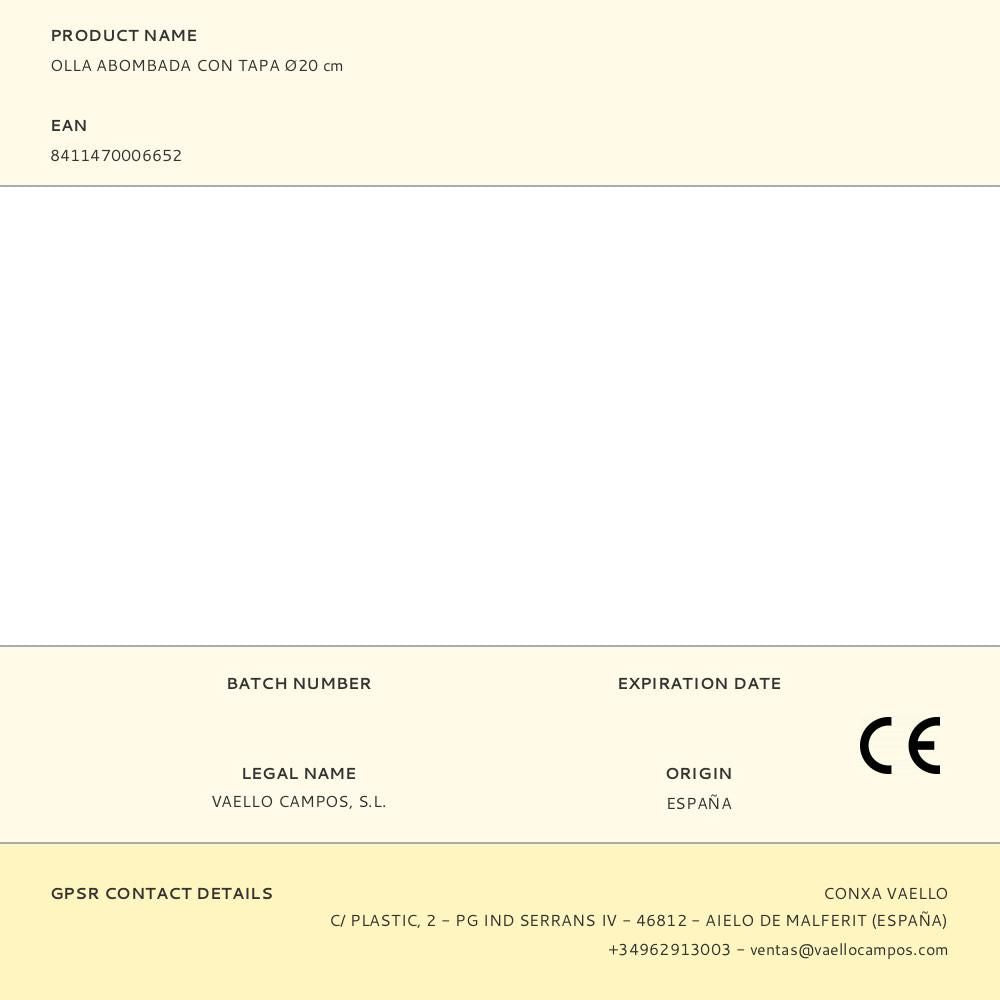 Olla abombada 5 l con tapa, ø20 cm