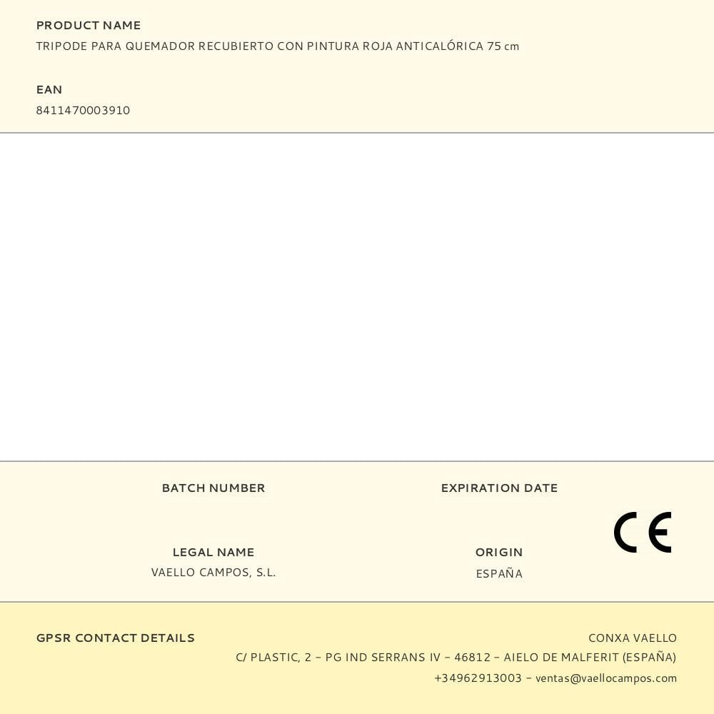 Trípode para quemador recubierto con pintura roja anticalórica, 75 cm