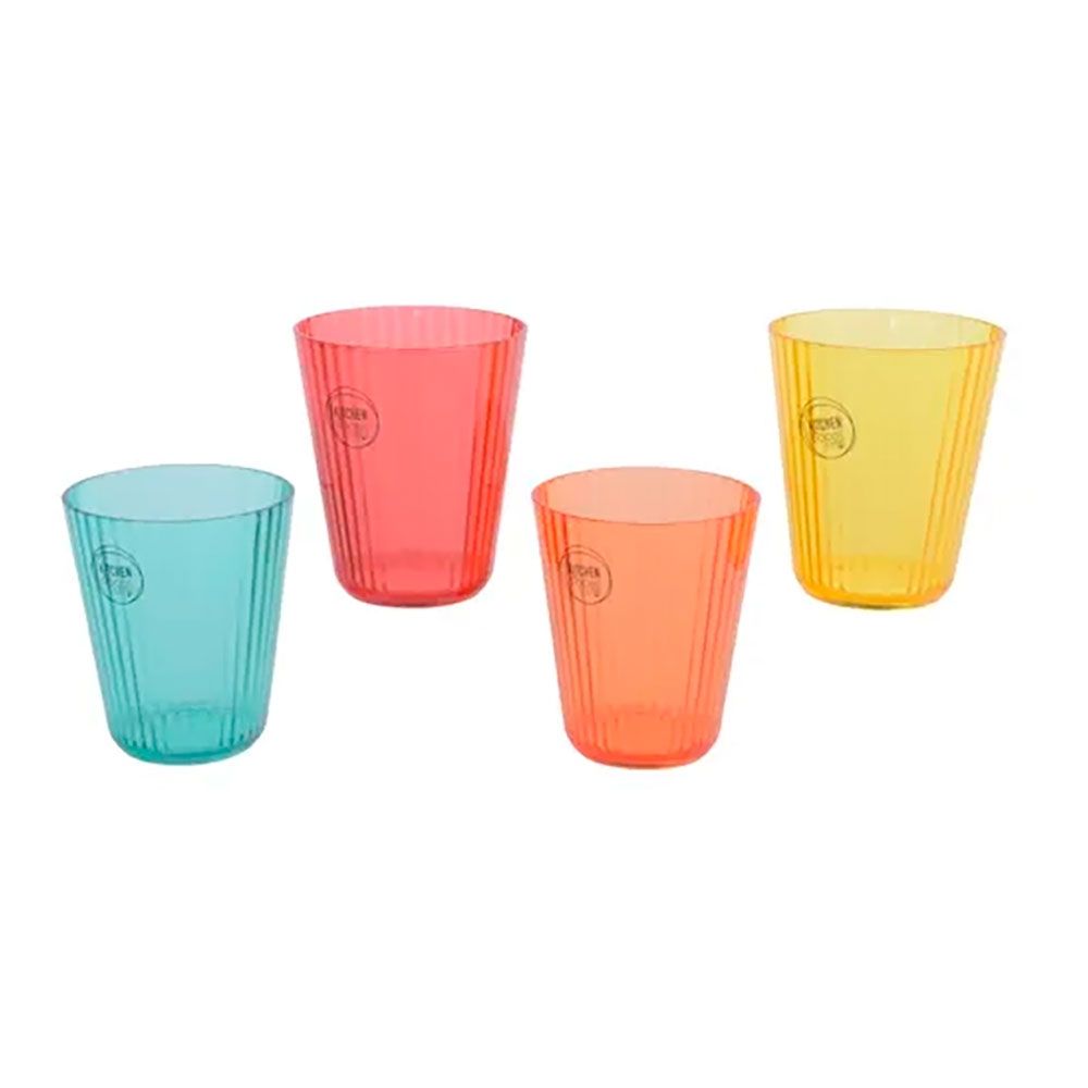 Vaso reutilizable de rayas en relieve 300 ml, ø8,5 x 10 cm, colores surtidos, 4 uds