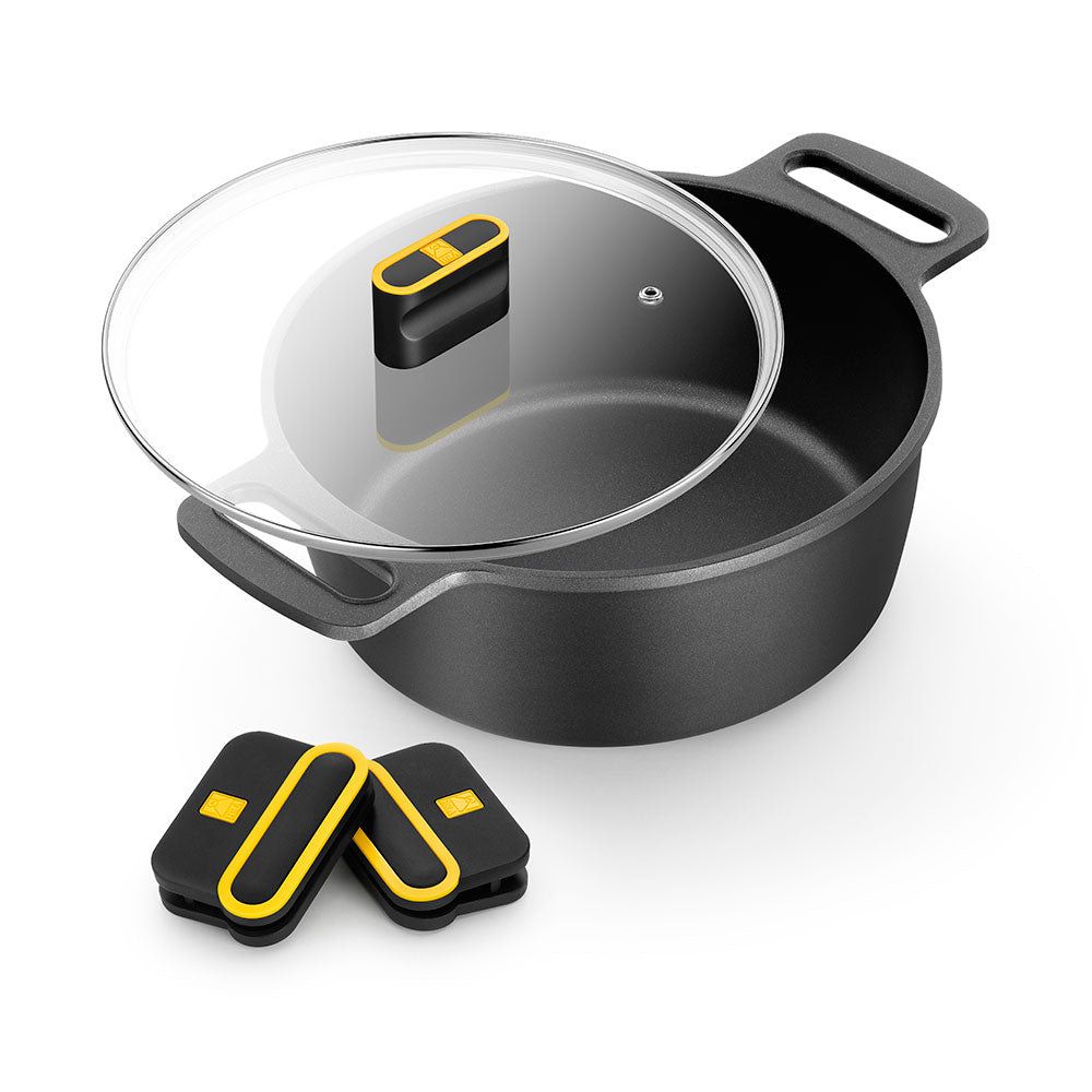 Cacerola alta de aluminio fundido con antiadherente tricapa con tapa de cristal, daily pro, ø20 x 15 cm