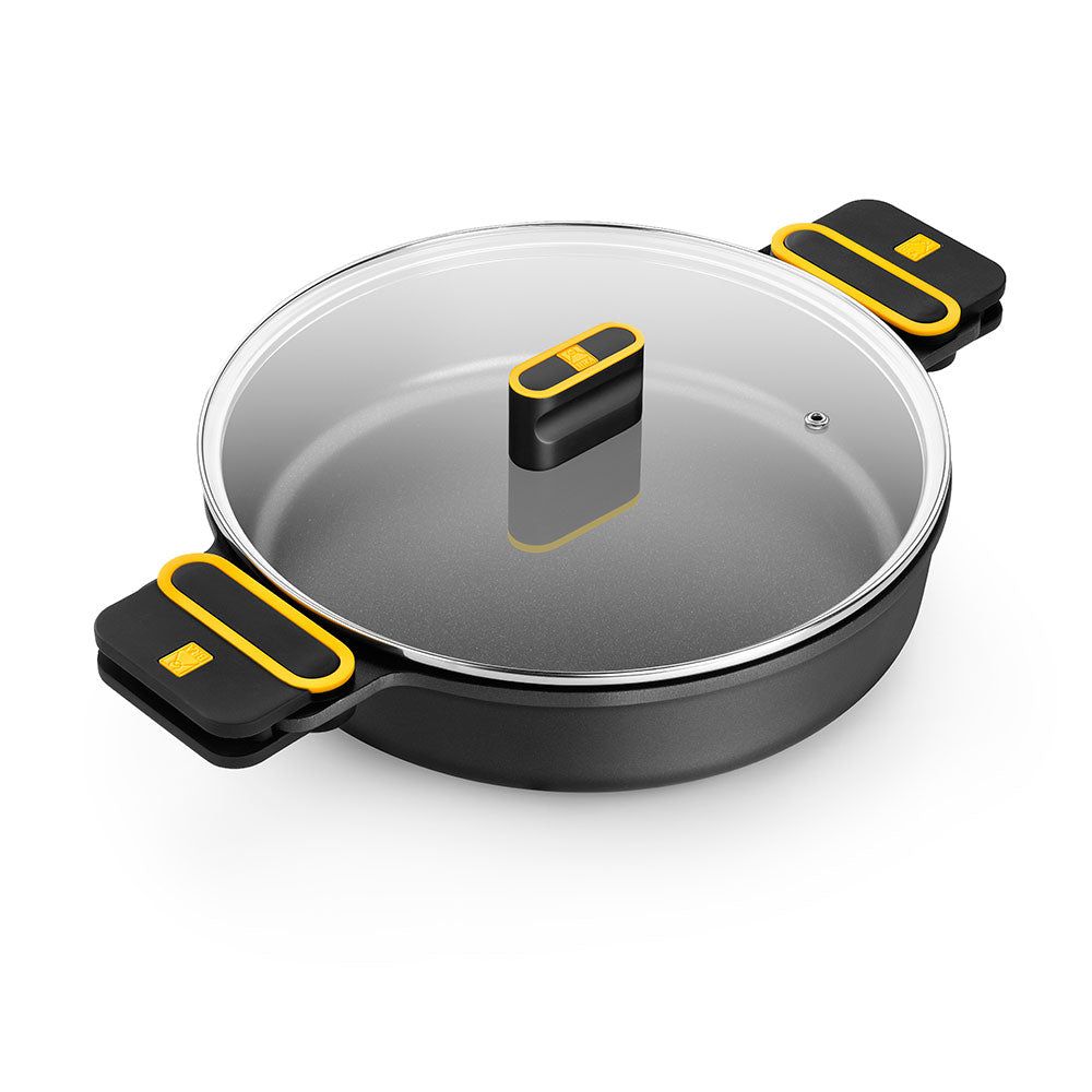 Olla baja de aluminio fundido con antiadherente tricapa con tapa de cristal, daily pro, ø36 cm