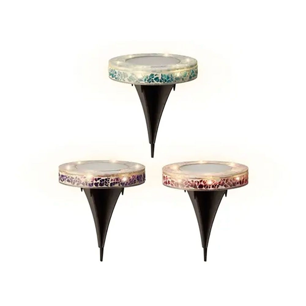 Estaca solar redonda de cristal mosaico, 6 leds, 7 im, ø11,5 x 13 cm, colores surtidos