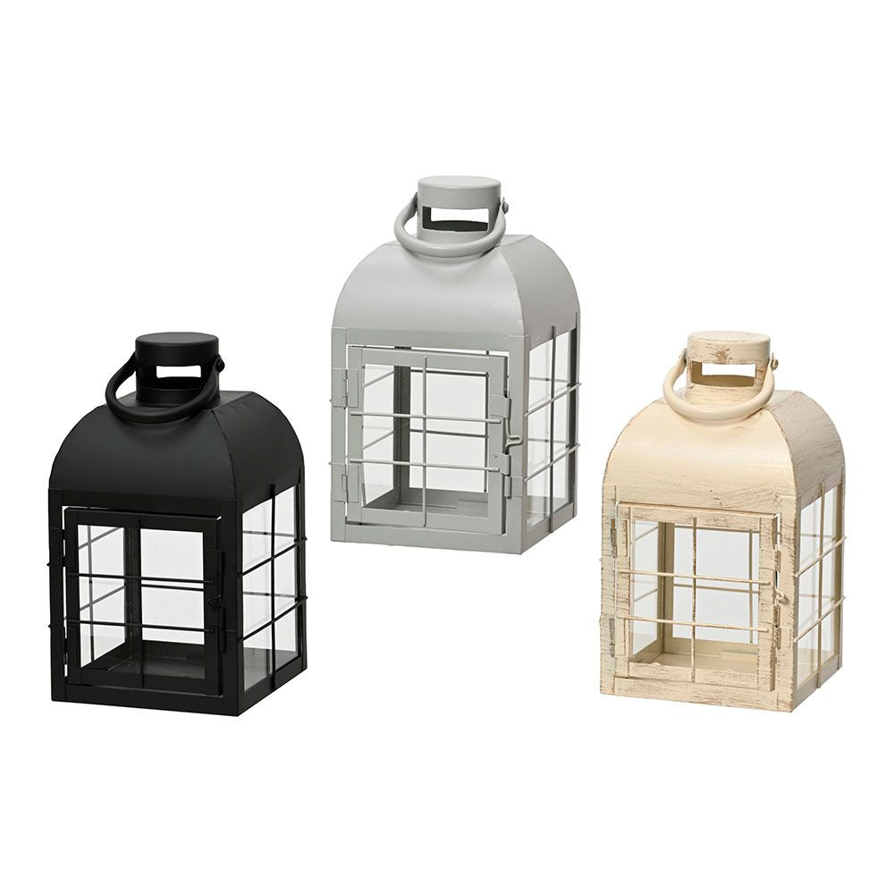 Farolillo portavelas decorativo de hierro, colores surtidos - 13,5 x 13,5 x 24 cm