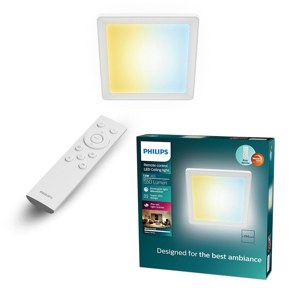 Plafón cuadrado blanco valen, 13 w, 1550 im, 2200-6500 k, 295 x 37 x 295 mm