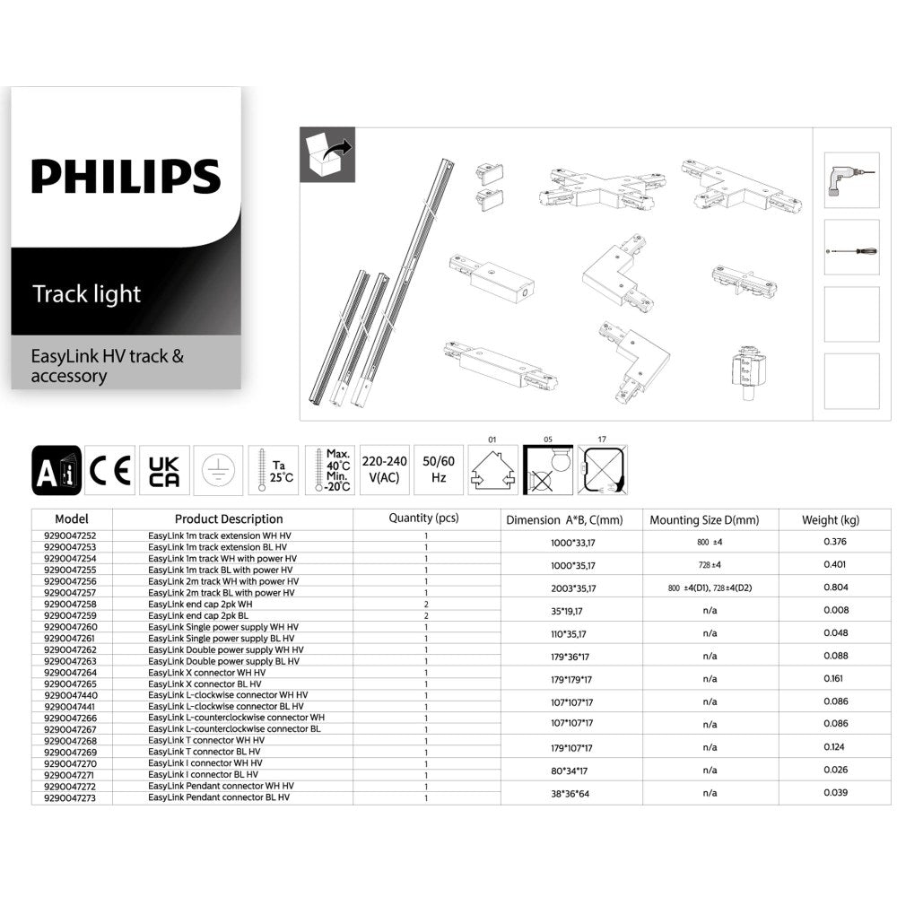 Riel de extensión easylink 2 uds x 1 m con alimentación, blanco