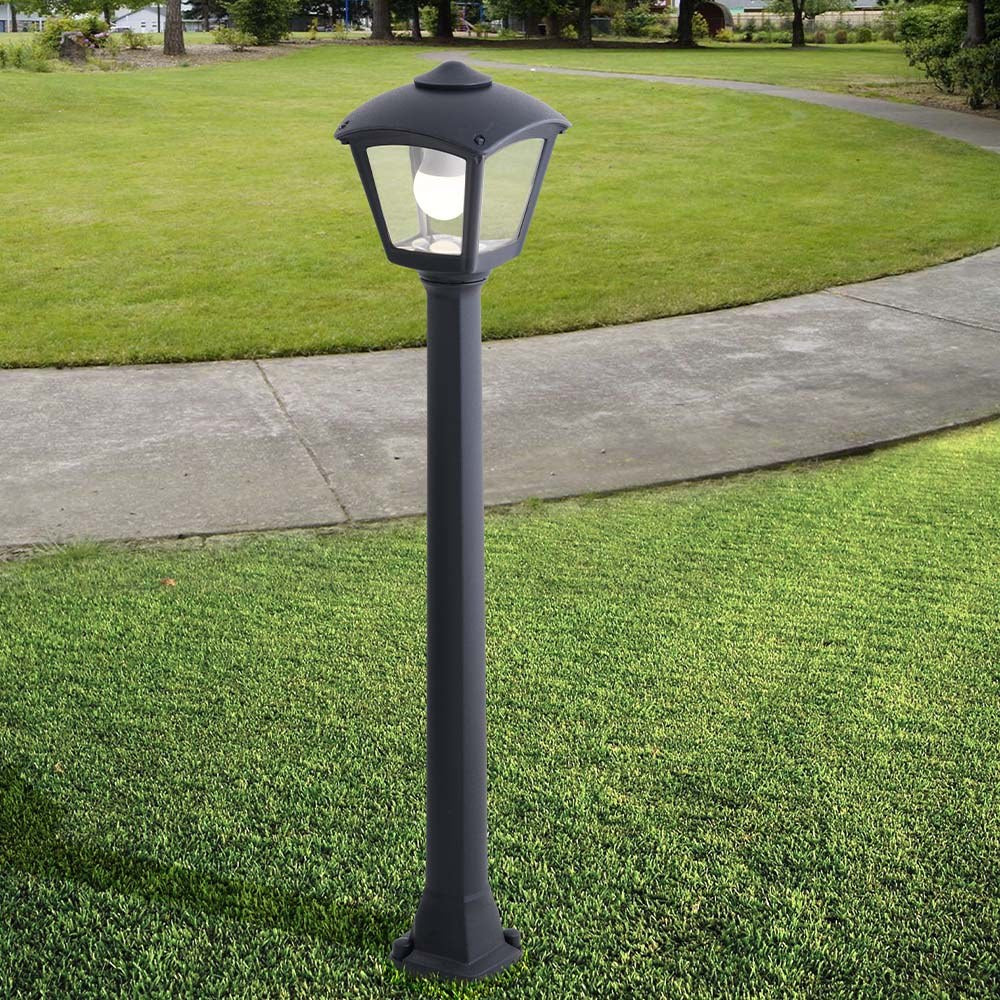 Farol baliza con poste giaffa/roby, transparente, e27, negro, 195 x 195 x 945 mm