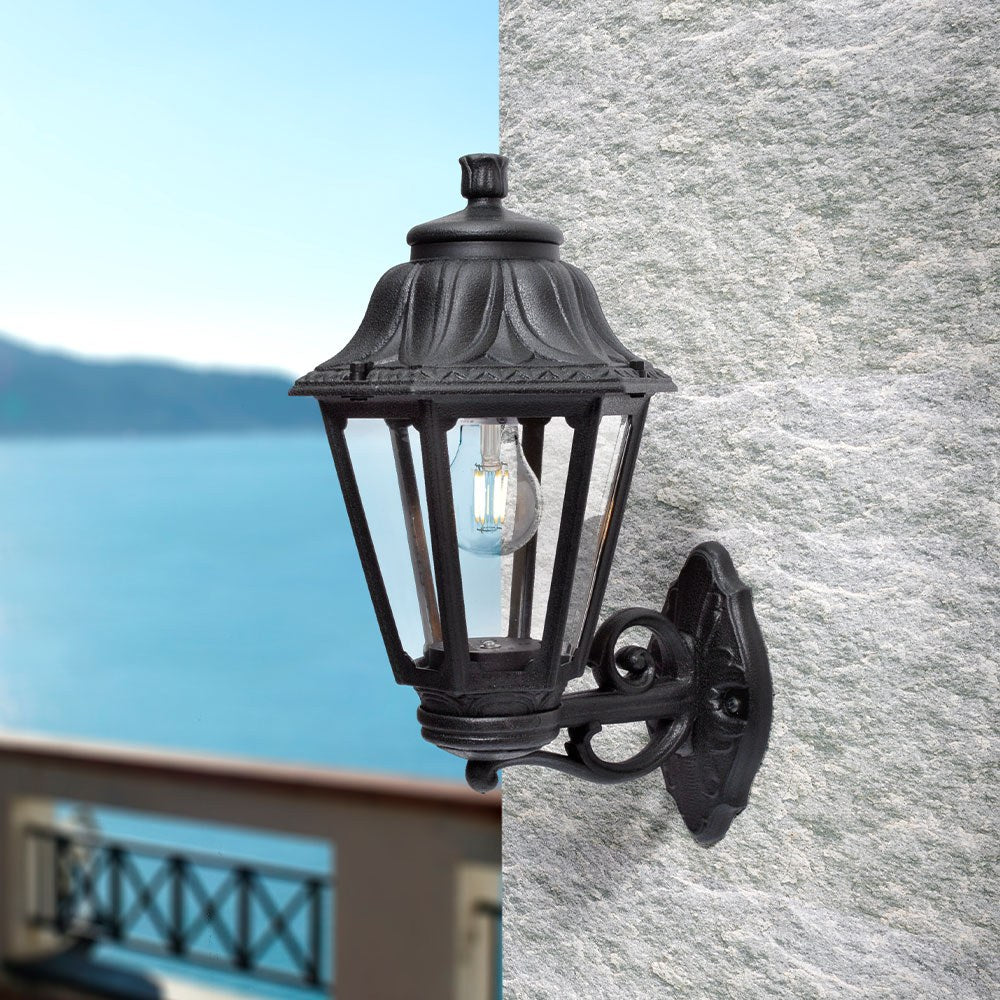 Farol pared con brazo bisso/anna, transparente, e27, negro, 220 x 275 x 450 mm