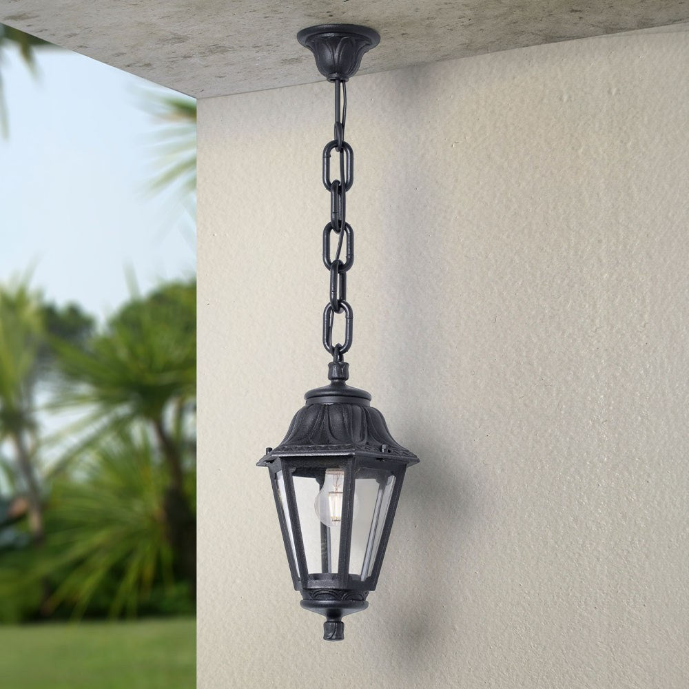Farol techo con cadena sichem/anna, transparente, e27, negro, ø220 x 800 mm