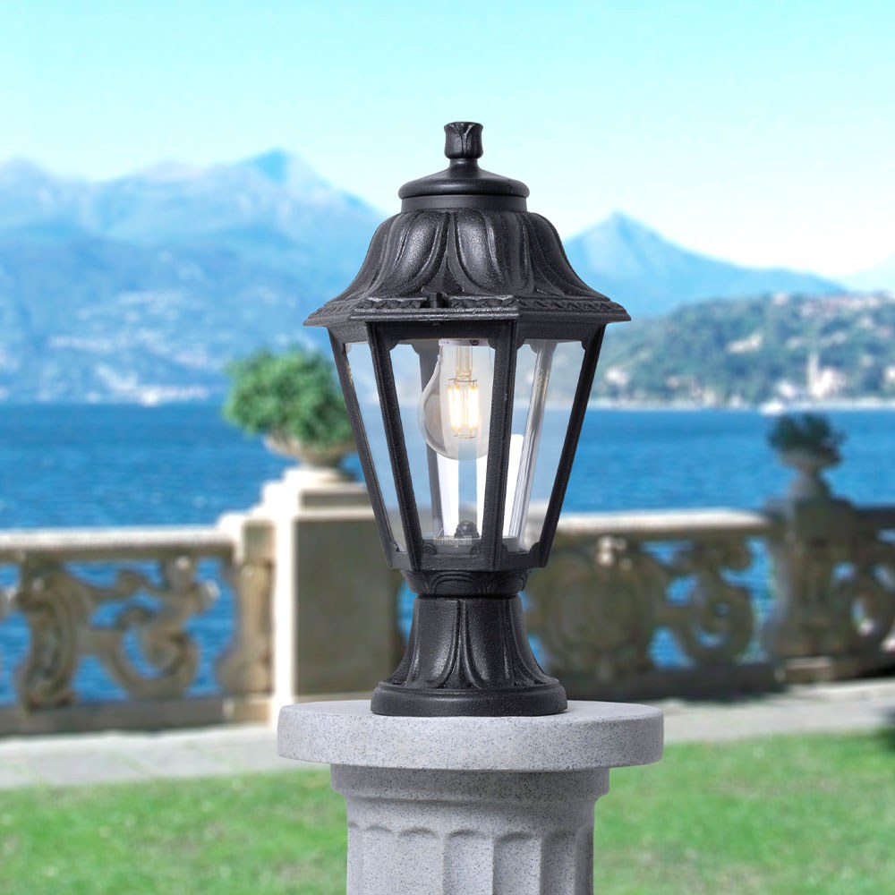 Farol sobremuro mikrolot/anna, transparente, e27, negro, ø220 x 385 mm