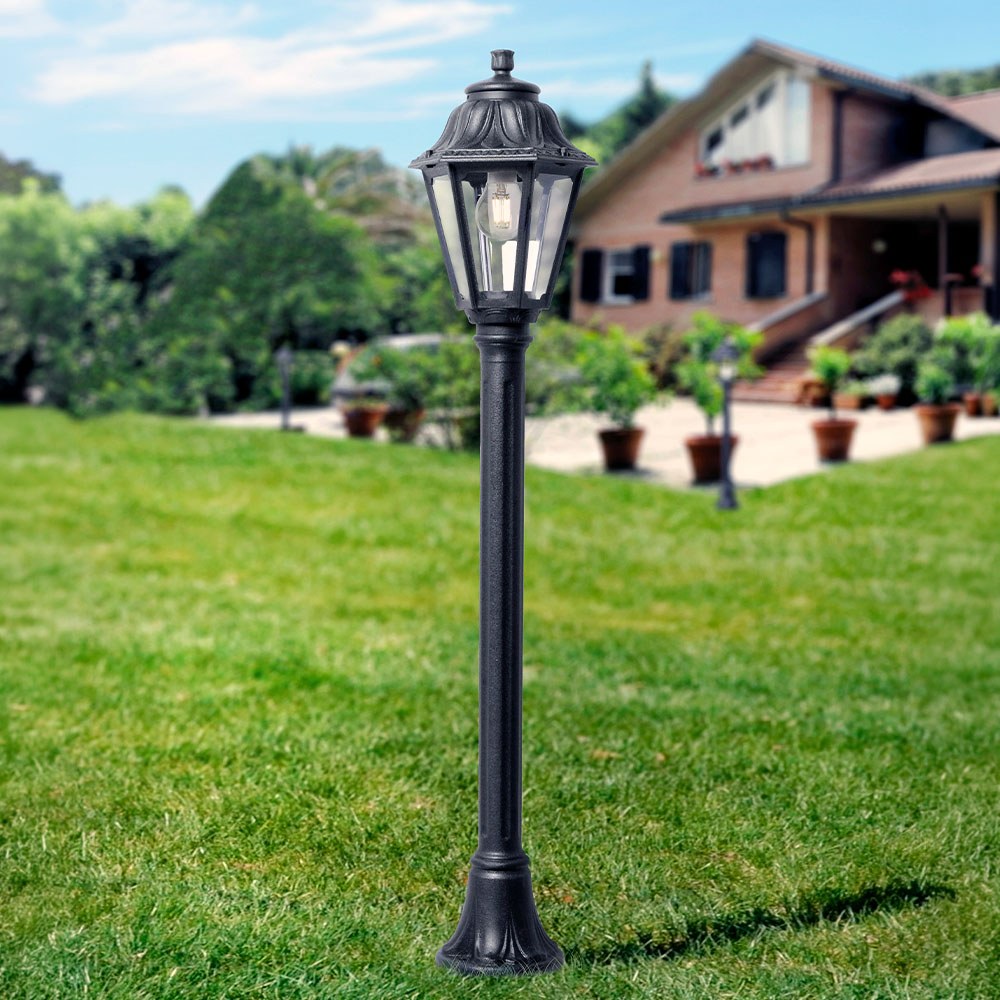 Farol baliza con poste mizar/anna, transparente, e27, negro, ø220 x 1100 mm