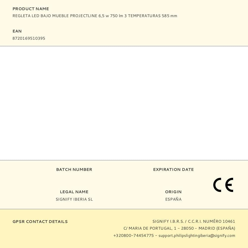Regleta led bajo mueble projectline 6,5 w 750 lm 3 temperaturas 585 mm