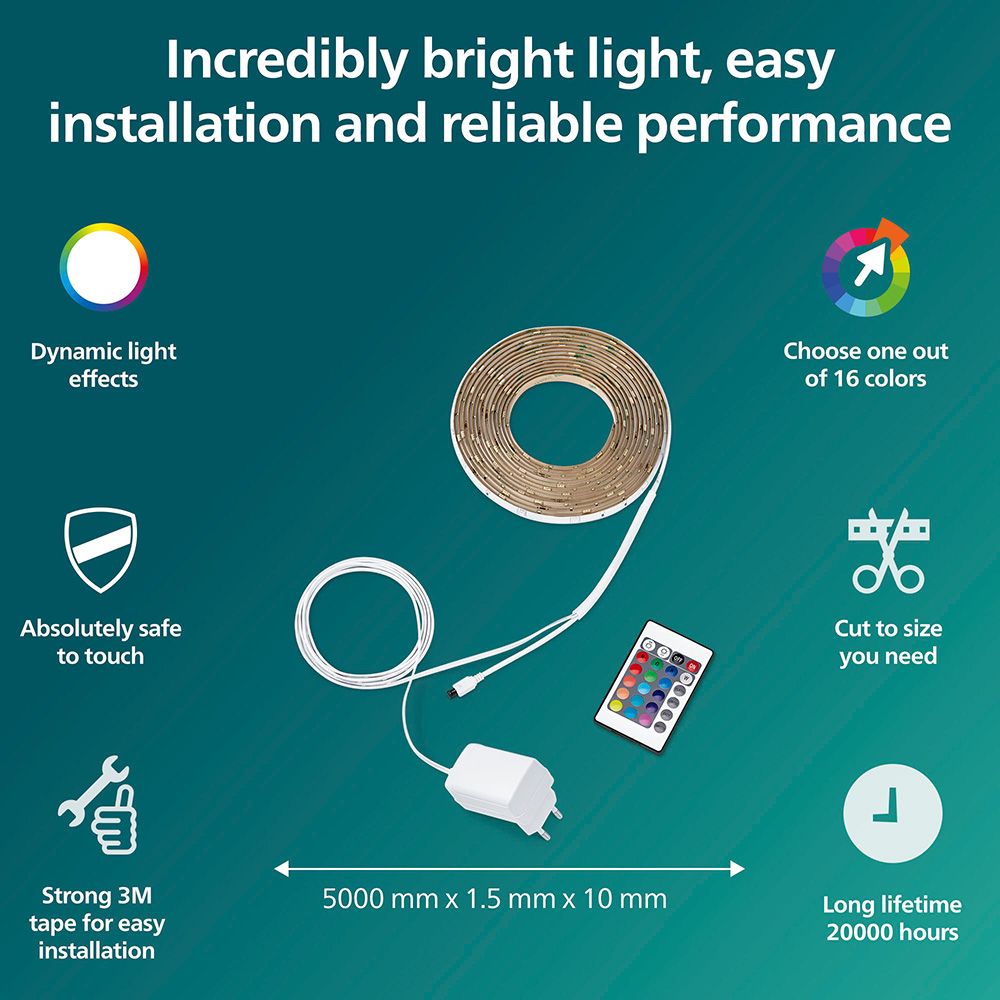 Tira led rgb con mando ip20, 5 m