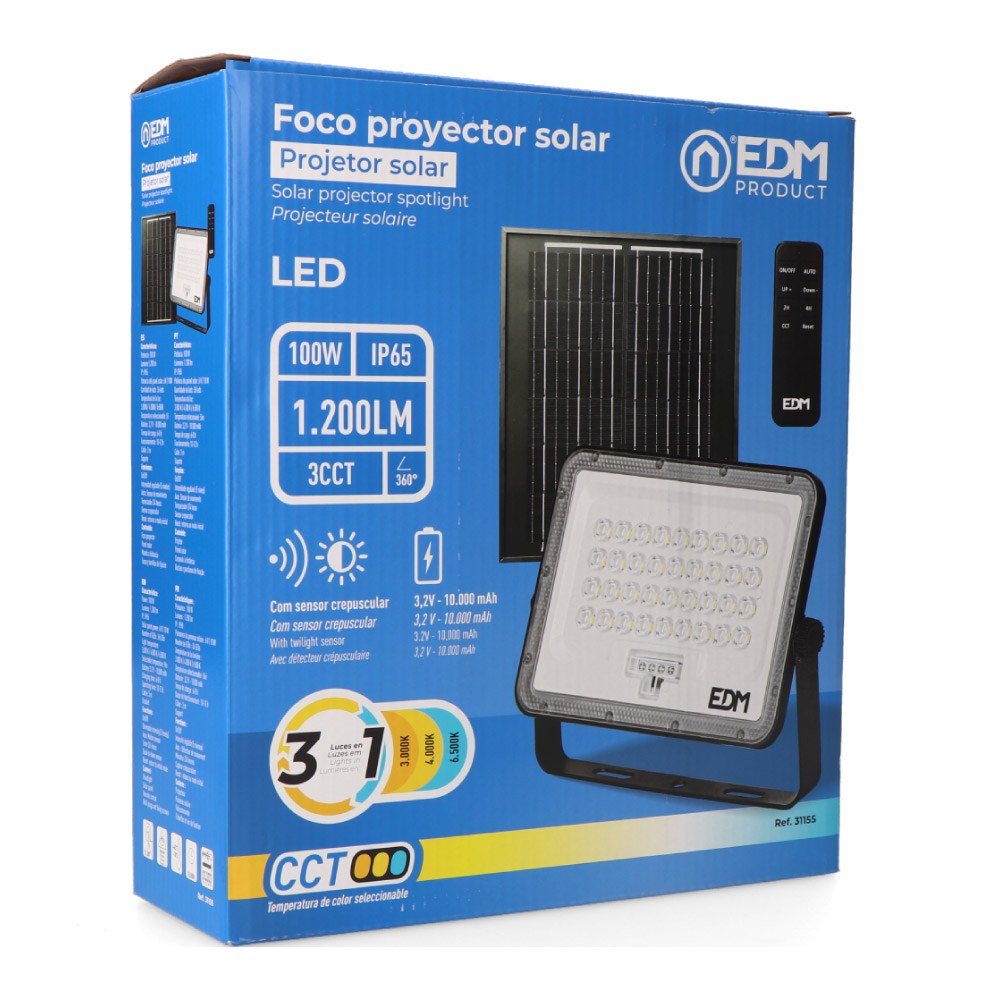 Foco proyector led solar 3cct 100 w 1200 lm