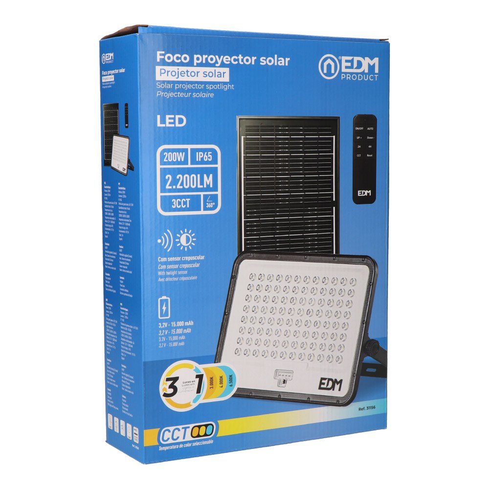 Foco proyector led solar 3cct 200 w 2200 lm