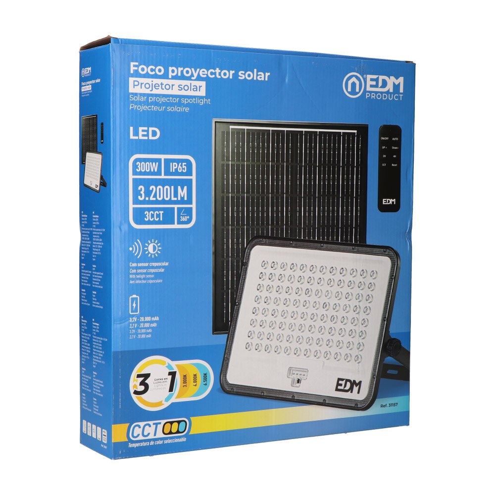 Foco proyector led solar 3cct 300 w 3200 lm