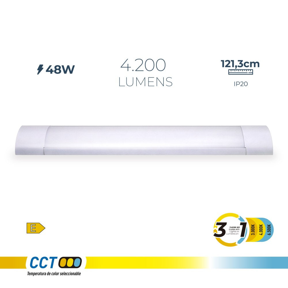 Regleta led 48 w 3cct 4200 lm 121,3 x 12 x 3,1 cm