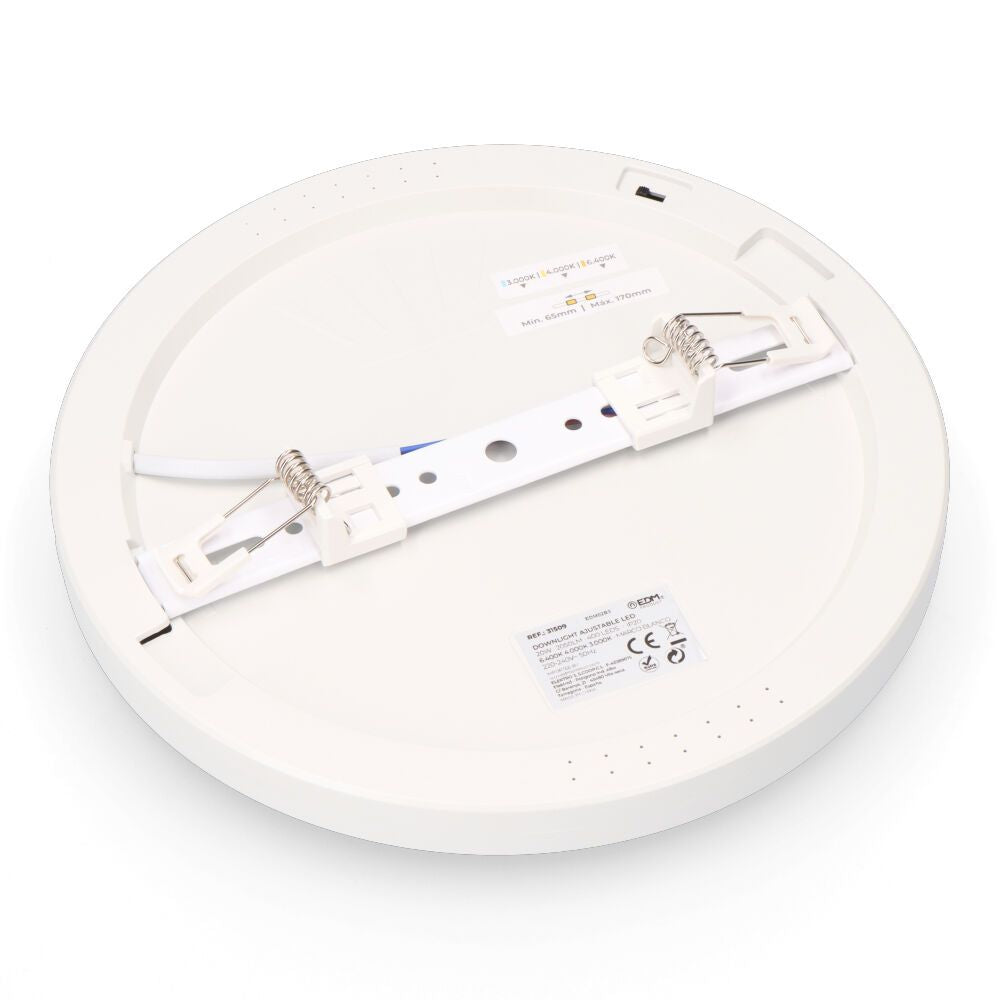 Downlight ajustable led superficie/empotrar 20 w 2050 lm, marco blanco, 3cct, ø22,5 cm