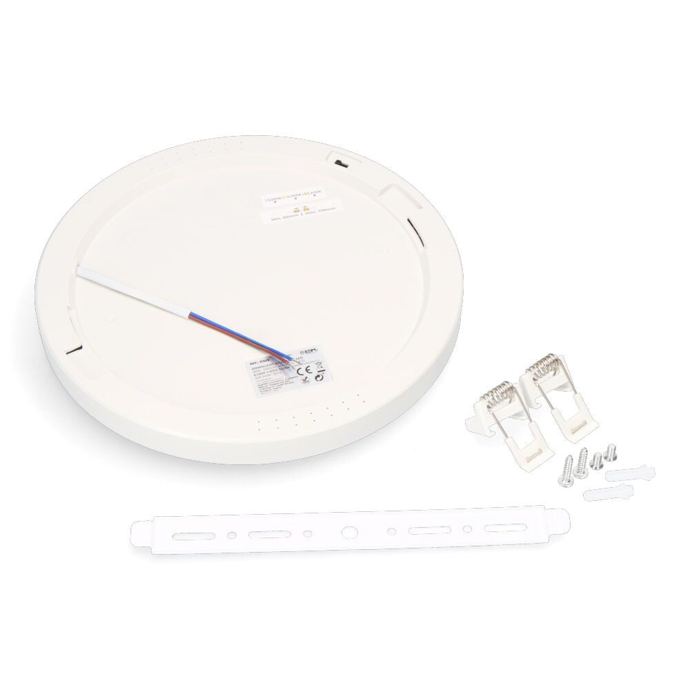 Downlight ajustable led superficie/empotrar 20 w 2050 lm, marco blanco, 3cct, ø22,5 cm