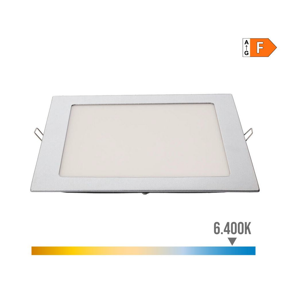 Downlight led empotrable cuadrado 20 w luz fria 6400 k 1500 lm cromado 22 x 22 cm
