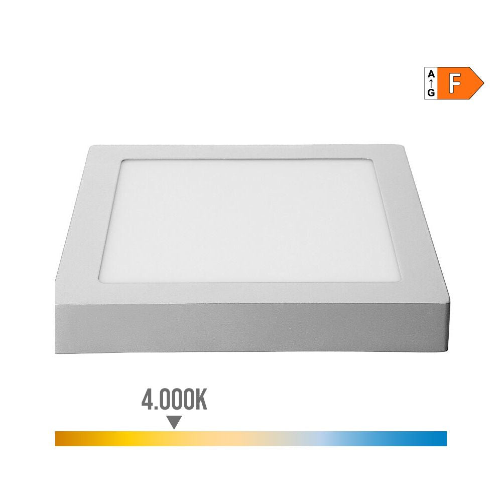 Downlight led superficie cuadrado cromado 20 w 1500 lm 4000 k luz dia 22 x 22 x 3 cm