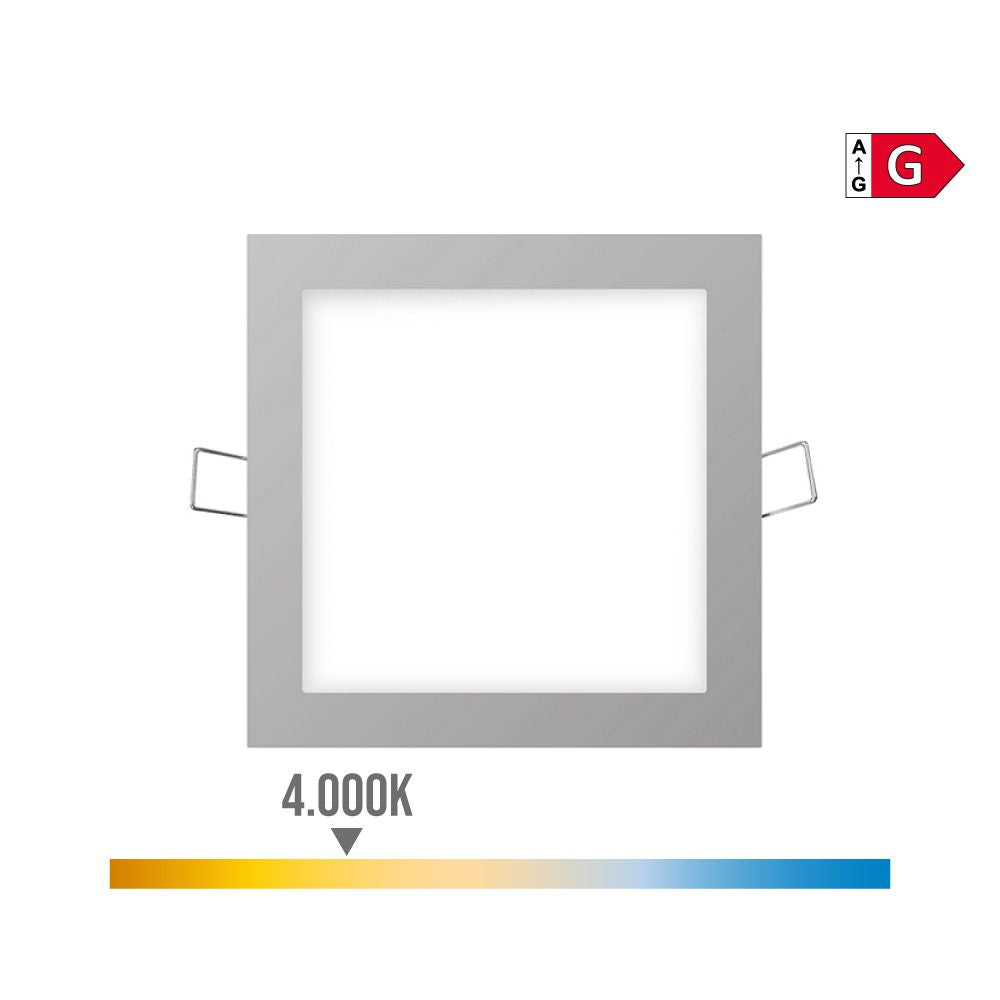 Mini downlight led empotrable cuadrado 6 w 4000 k luz dia color cromo 11,7 x 11,7 cm