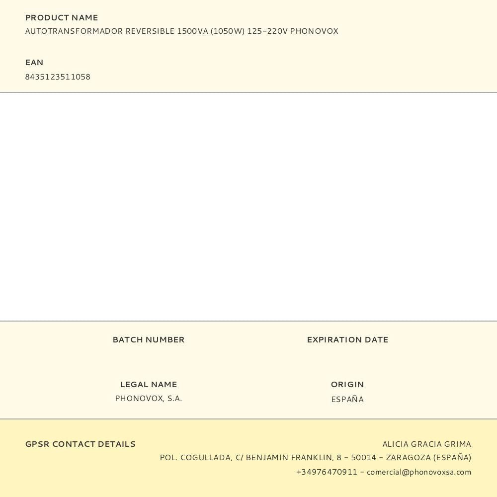 Autotransformador reversible 1500va (1050w) 125-220v phonovox